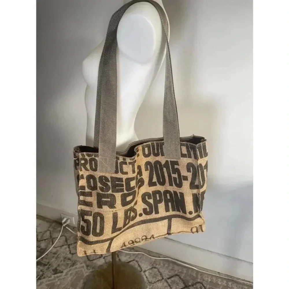 Sackcloth & Ashes Tan/Brown Coffee Sack Tote Bag‎ Purse Upcycled Like New! 0110